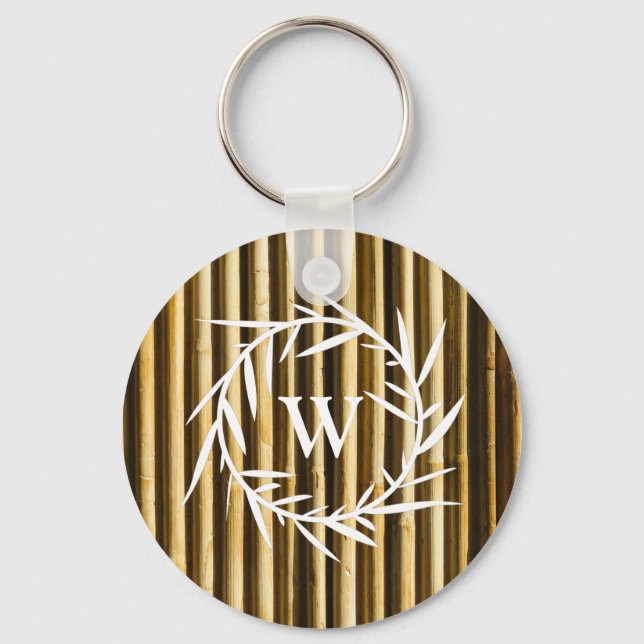 Rustic Bamboo Monogram Vertical Lines Keychain (Front)