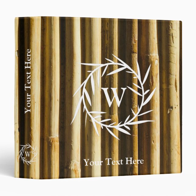 Rustic Bamboo Monogram Vertical Lines Pattern 3 Ring Binder (Front/Spine)