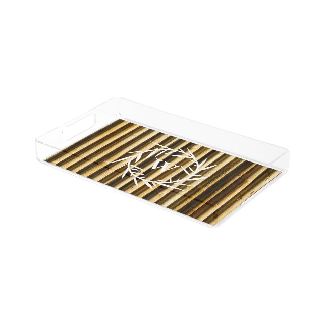 Rustic Bamboo Monogram Vertical Lines Pattern Acrylic Tray (Angled)