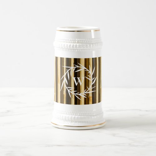 Rustic Bamboo Monogram Vertical Lines Pattern Beer Stein