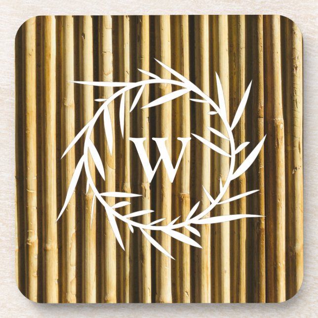 Rustic Bamboo Monogram Vertical Lines Pattern Beverage Coaster (Front)