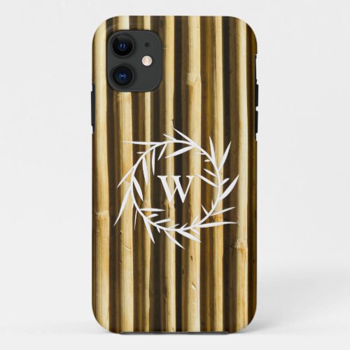 Rustic Bamboo Monogram Vertical Lines Pattern iPhone 11 Case