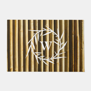 Rustic Bamboo Monogram Vertical Lines Pattern Doormat