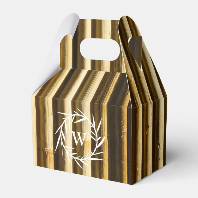 Rustic Bamboo Monogram Vertical Lines Pattern Favor Boxes (Front Side)