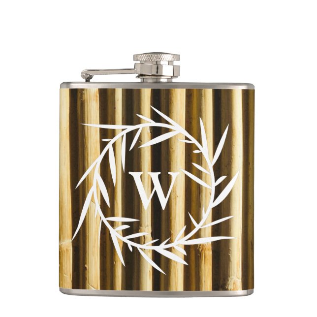 Rustic Bamboo Monogram Vertical Lines Pattern Flask (Front)