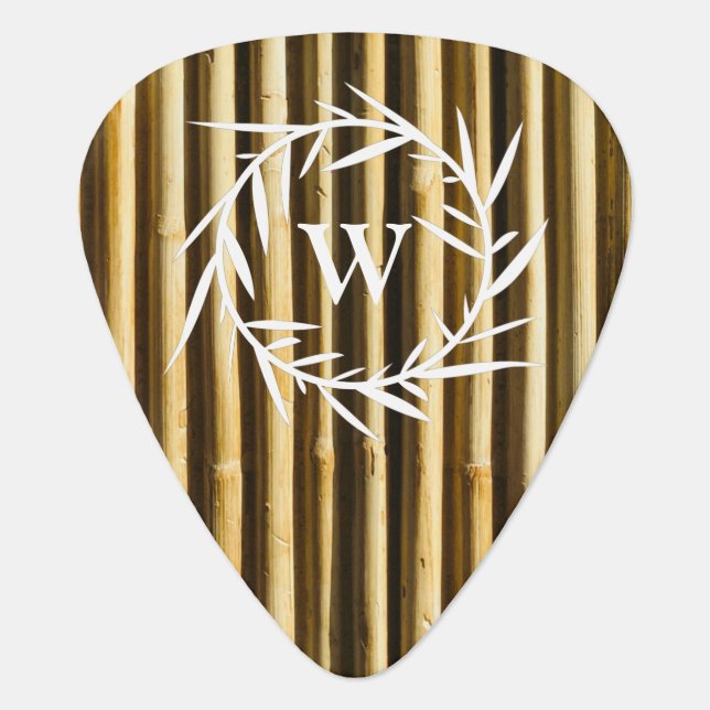 Rustic Bamboo Monogram Vertical Lines Pattern Guitar Pick (Front)