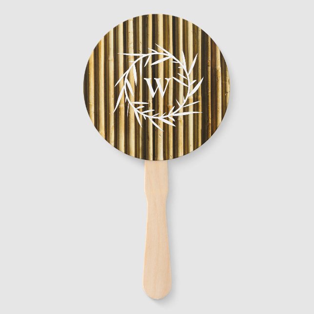 Rustic Bamboo Monogram Vertical Lines Pattern Hand Fan (Front)