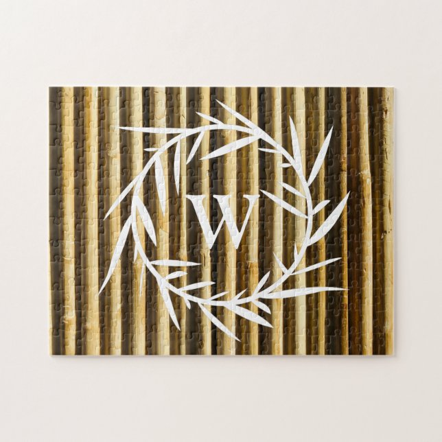 Rustic Bamboo Monogram Vertical Lines Pattern Jigsaw Puzzle (Horizontal)
