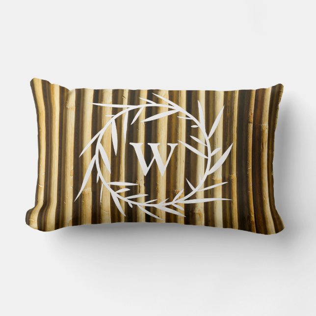 Rustic Bamboo Monogram Vertical Lines Pattern Lumbar Pillow (Front)