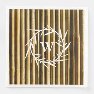 Rustic Bamboo Monogram Vertical Lines Pattern Paper Dinner Napkins