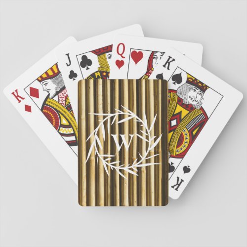 Rustic Bamboo Monogram Vertical Lines Pattern Poker Cards