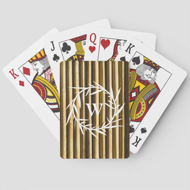 Rustic Bamboo Monogram Vertical Lines Pattern Poker Cards (Back)