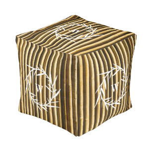 Rustic Bamboo Monogram Vertical Lines Pattern Pouf