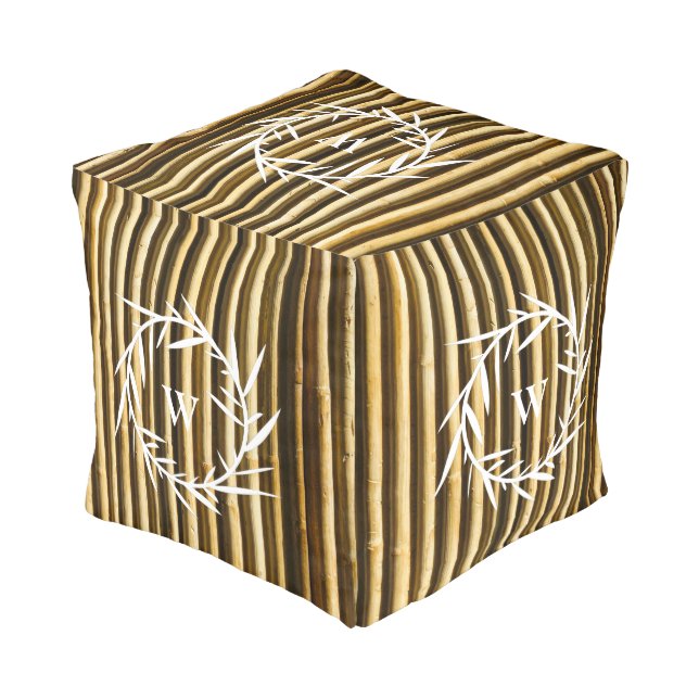 Rustic Bamboo Monogram Vertical Lines Pattern Pouf (Angled Back)