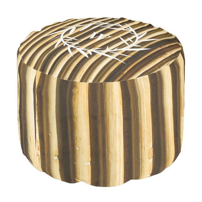Rustic Bamboo Monogram Vertical Lines Pattern Pouf (Angled Back)