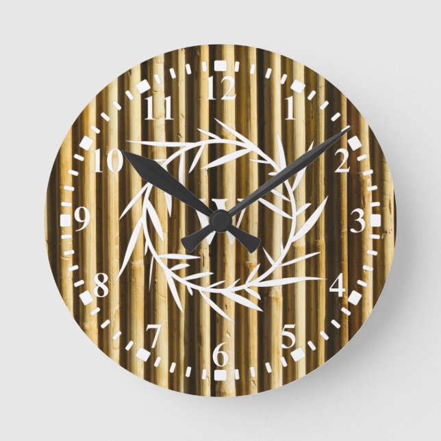 Rustic Bamboo Monogram Vertical Lines Pattern Round Clock (Front)