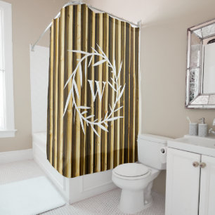 Rustic Bamboo Monogram Vertical Lines Pattern Shower Curtain