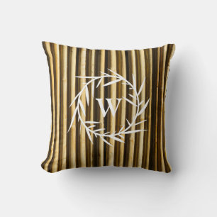 Rustic Bamboo Monogram Vertical Lines Pattern Throw Pillow