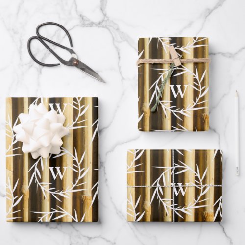 Rustic Bamboo Monogram Vertical Lines Pattern Wrapping Paper Sheets
