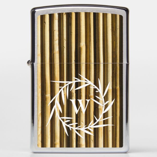 Rustic Bamboo Monogram Vertical Lines Pattern Zippo Lighter (Front)