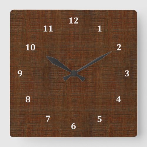 Rustic Bamboo Wood Grain Texture Look Square Wall Clock