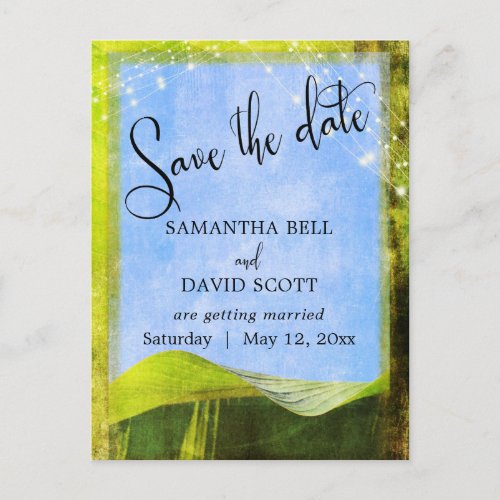 Rustic Banana Leaf w Lights Boho Save the Date Announcement Postcard