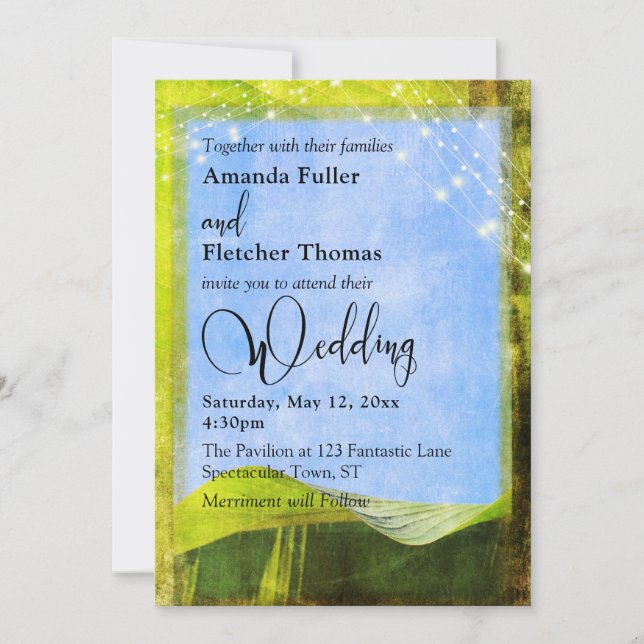 Rustic Banana Leaf w/ Lights Destination Wedding Invitation (Front)