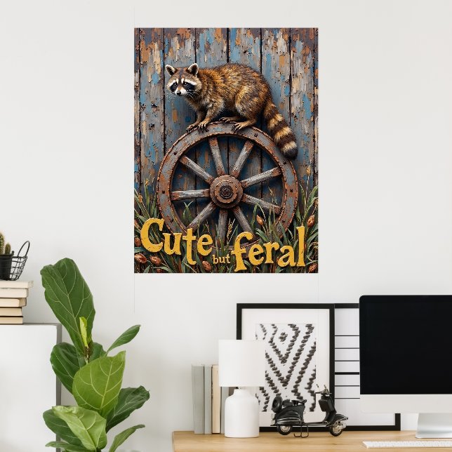 Rustic Bandit: Raccoon on the Wheel Poster (Home Office)