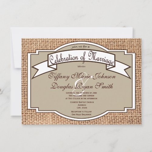 Rustic Banner Burlap Print Wedding Invitations