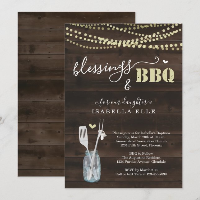 Rustic Baptism / Christening BBQ Party Invitation (Front/Back)