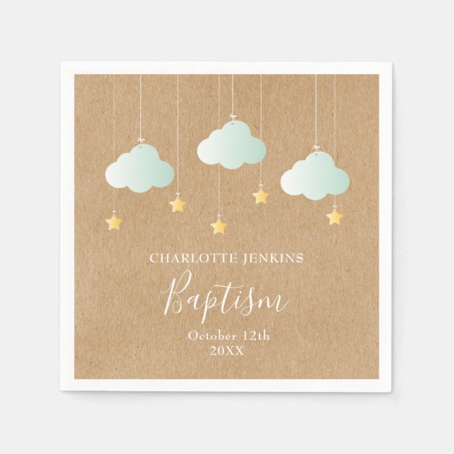 Rustic Baptism Christening Twinkle Stars Napkins (Front)