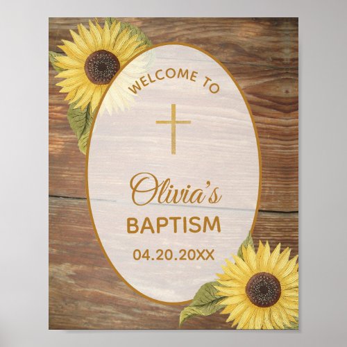 Rustic Baptism Sunflowers Wood Floral Welcome Sign