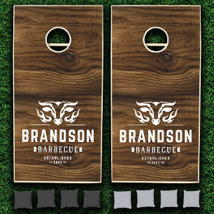 Rustic Barbecue Grill Restaurant Logo Cornhole Set