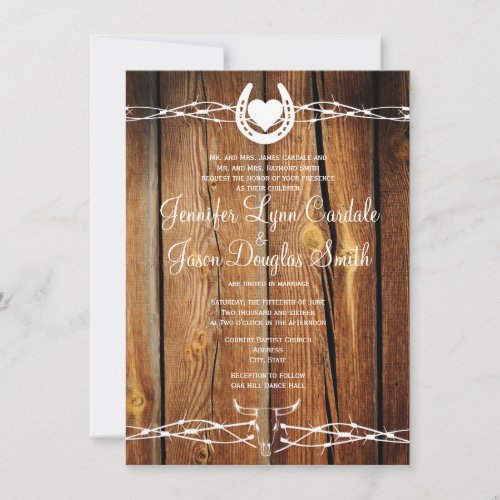 Rustic Barbed Wire Horseshoe Wedding Invitations