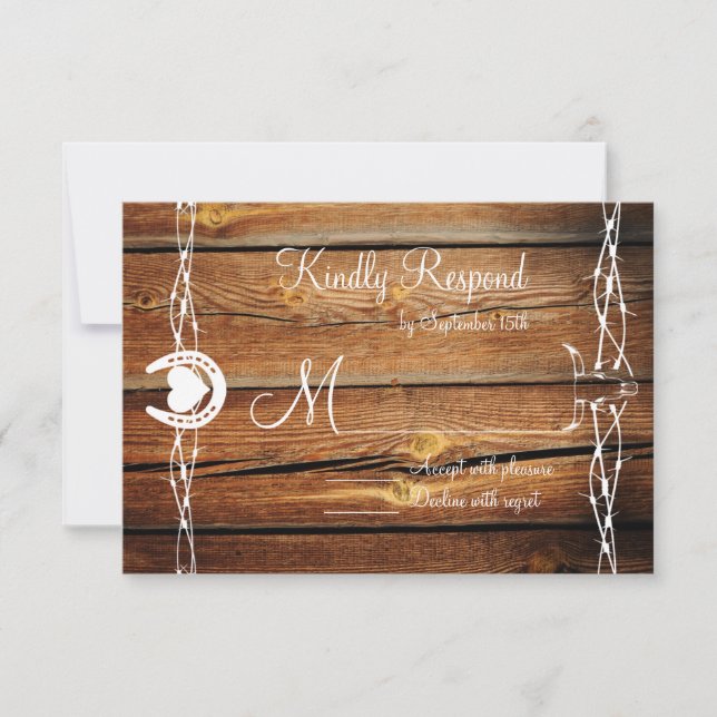 Rustic Barbed Wire Horseshoe Wedding RSVP Cards (Front)