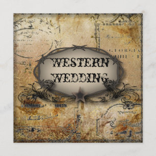 rustic barbed wire western country cowboy wedding invitation
