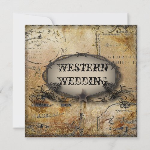 rustic barbed wire western country cowboy wedding invitation