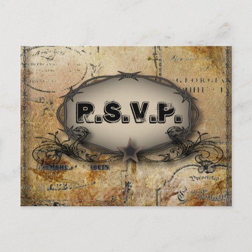 rustic barbed wire western country cowboy wedding invitation postcard