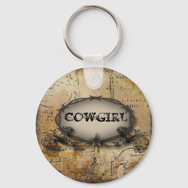 rustic barbed wire western country cowboy wedding keychain (Front)