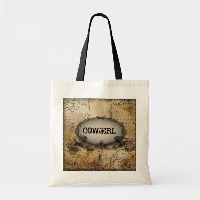 rustic barbed wire western country cowboy wedding tote bag (Front)