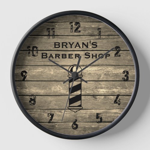 Rustic Barber Shop Large Clock