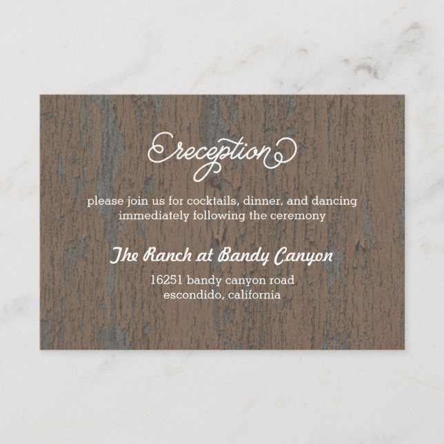 Rustic Bark Reception Card/ Enclosure Card (Front)
