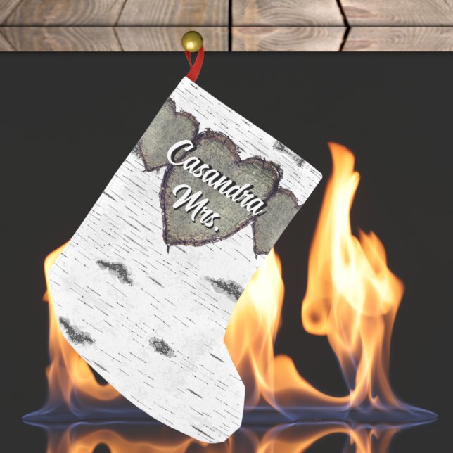 Rustic Bark Wood CarveHeart  Greenery Brown  Small Christmas Stocking (Creator Uploaded)