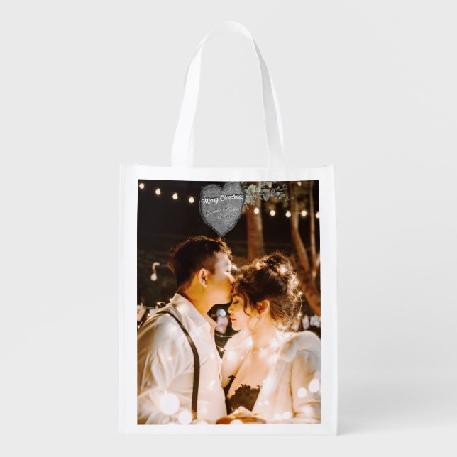 Rustic Bark Wood Heart Eucalyptus Greenery Acrylic Grocery Bag (Front)