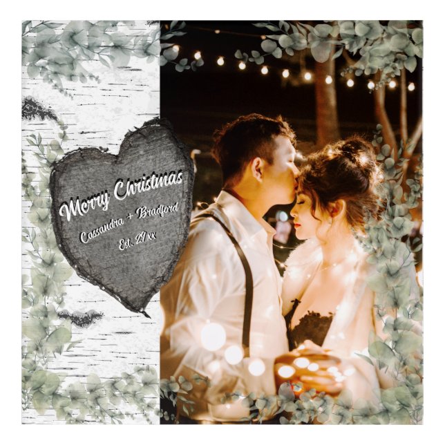 Rustic Bark Wood Heart Eucalyptus Greenery Acrylic Print (Front)