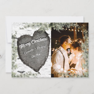 Rustic Bark Wood Heart Eucalyptus Greenery Holiday Card