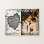 Rustic Bark Wood Heart Eucalyptus Greenery  Jigsaw Puzzle<br><div class="desc">Rustic Bark Wood Heart Eucalyptus Greenery Newlywed Photo Puzzle</div>