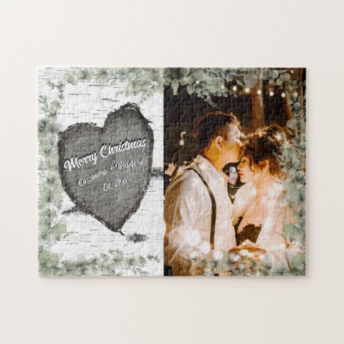 Rustic Bark Wood Heart Eucalyptus Greenery  Jigsaw Puzzle