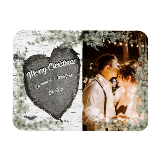 Rustic Bark Wood Heart Eucalyptus Greenery Magnet (Horizontal)