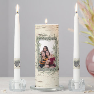 Rustic Bark Wood Heart  Family Photo Mantel Candle
